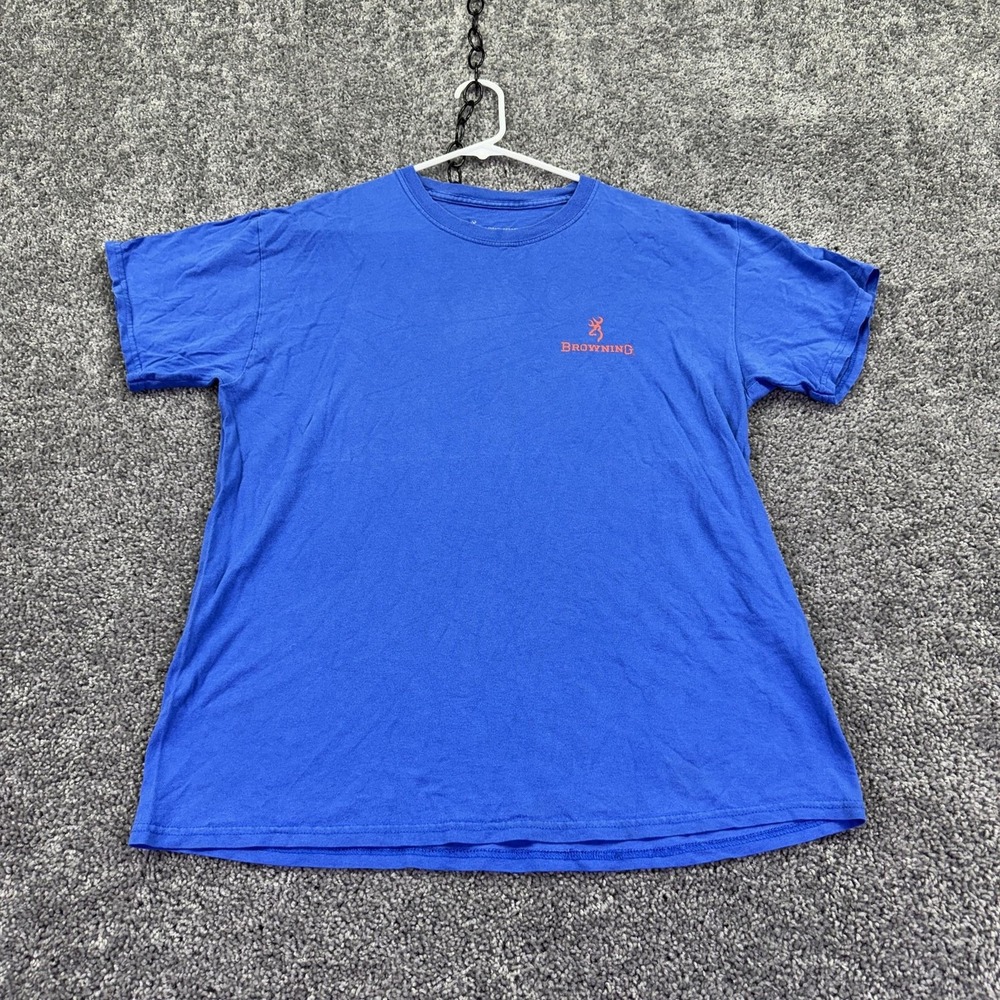Browning Shirt Mens Large Blue Deer Logo Graphic Tee Hunting Outdoor Tagless